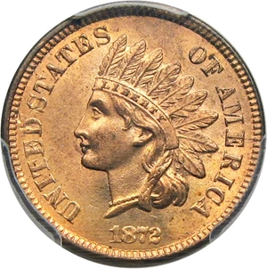 image for: 1872 1c PCGS/CAC MS65 RD (Eagle Eye Photo Seal)