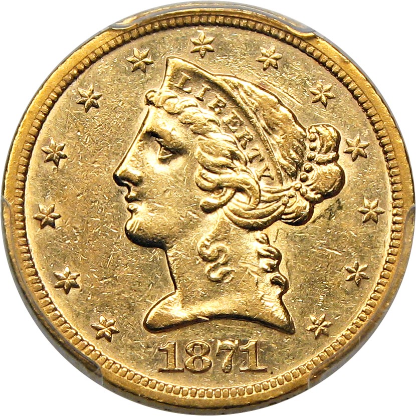 image for: 1871-S $5 PCGS AU53