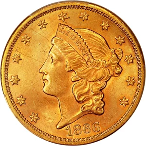 image for: 1866-S $20 PCGS MS62 (Motto)