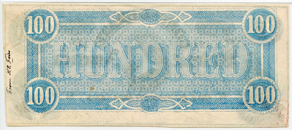 image for: T65 1864 CSA $100 PMG About Unc 55 [4931] (Annotation)