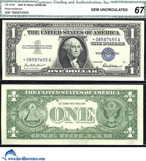 image for: Fr.1619* 1957 $ 1 CGA Gem CU 67 *Star*