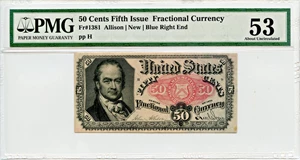 image for: FR. 1381 50-Cent PMG About Unc 53 (Pinhole)