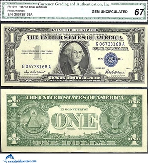 image for: Fr.1619 1957 $ 1 CGA Gem CU 67
