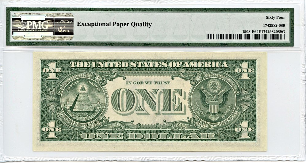 image for: FR. 1908E 1974 $1 Federal Reserve Note Richmond PMG Choice Unc 64 EPQ [E11558201A]