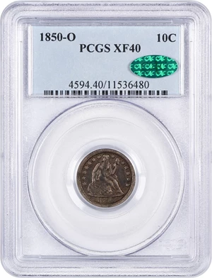 image for: 1850-O 10c PCGS/CAC XF40