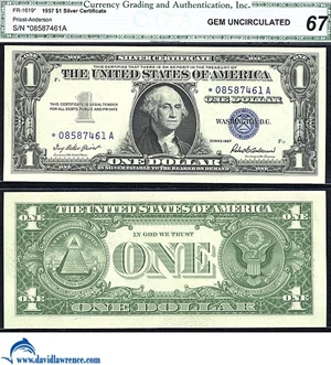 image for: Fr.1619* 1957 $ 1 CGA Gem CU 67 *Star*