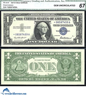 image for: Fr.1619* 1957 $ 1 CGA Gem CU 67 *Star*