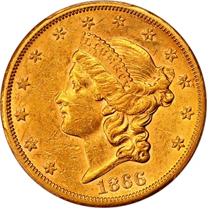 image for: 1866-S $20 PCGS AU55 (No Motto) ex: AWA Collection