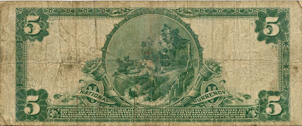 image for: FR. 609 1902 Third Charter Period 3rd Issue Plain Back $5 National Bank Note, Winston Salem, NC PMG Fine 15