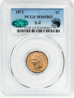 image for: 1872 1c PCGS/CAC MS65 RD (Eagle Eye Photo Seal)