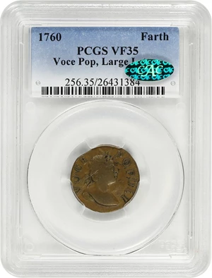 image for: 1760 Voce Populi Farth PCGS/CAC VF35 (Large Letters)