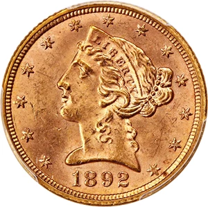 image for: 1892 $5 PCGS MS64