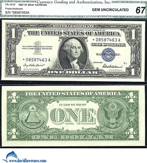 image for: Fr.1619* 1957 $ 1 CGA Gem CU 67 *Star*