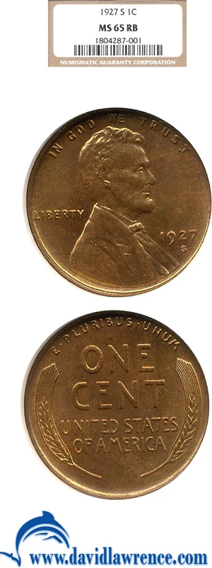 image for: 1927-S 1c NGC MS65 RB