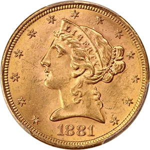 image for: 1881-S $5 PCGS MS63+