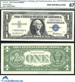 image for: Fr.1619* 1957 $ 1 CGA Gem CU 67 *Star*