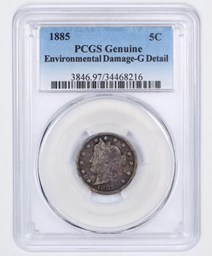 image for: 1885 5c PCGS G Details (Env. Damage)