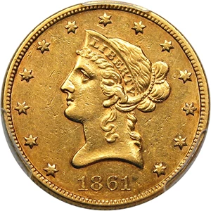 image for: 1861 $10 PCGS/CAC AU53
