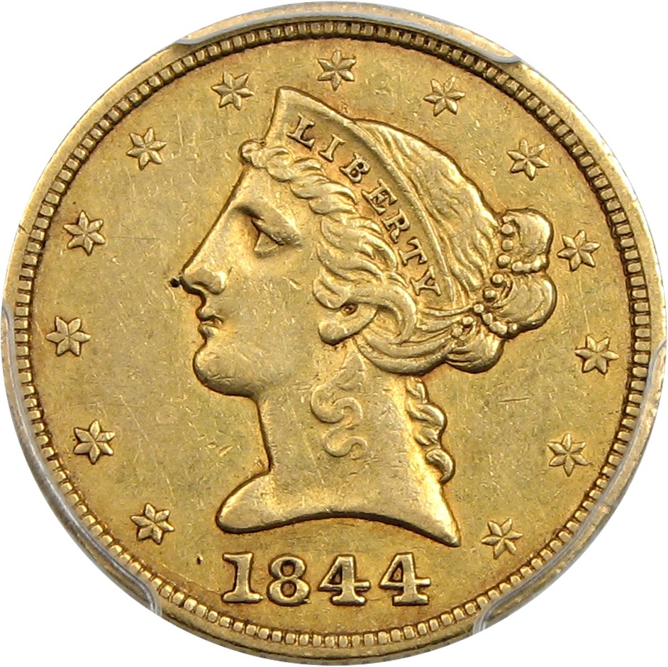 image for: 1844 $5 PCGS/CAC AU55