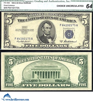 image for: Fr.1656 1953-A $ 5 CGA Choice CU 64