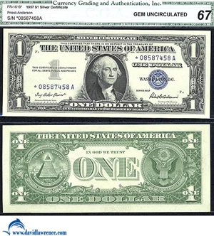 image for: Fr.1619* 1957 $ 1 CGA Gem CU 67 *Star*