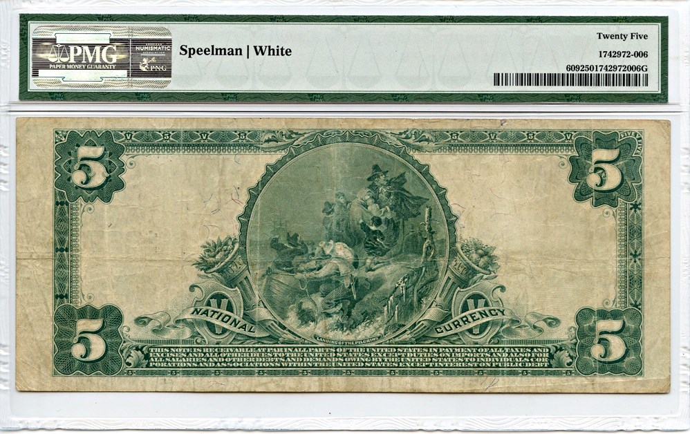 image for: FR. 609 1902 Third Charter Period 3rd Issue Plain Back $5 National Bank Note, Winston Salem, NC PMG Very Fine 25
