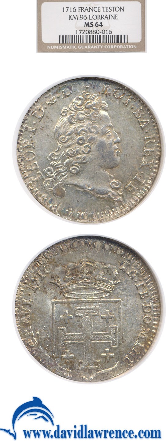 image for: France: 1716 Teston Lorraine  NGC MS64 (KM-96)