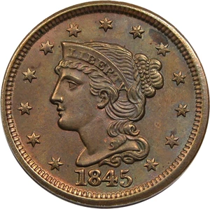 image for: 1845 1c PCGS Secure MS65 BN (Newcomb 5)