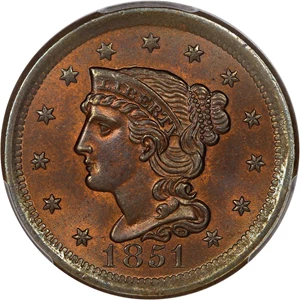image for: 1851 1c PCGS/CAC MS65 RB