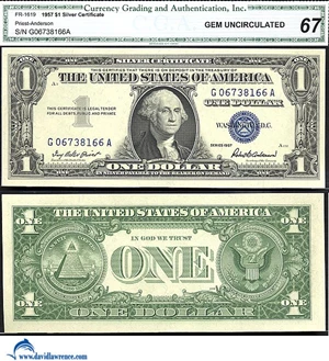 image for: Fr.1619 1957 $ 1 CGA Gem CU 67