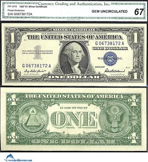 image for: Fr.1619 1957 $ 1 CGA Gem CU 67