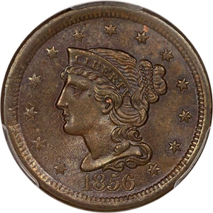 image for: 1856 1c PCGS MS66 BN (Slanted 5)