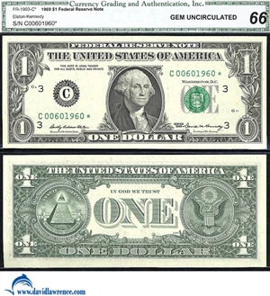image for: Fr.1903-C* 1969 $1 CGA Gem CU 66 *Star*