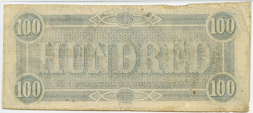 image for: T65 1864 CSA $100 PMG Very Fine 25 [1171] (Small Hole, Discoloration)