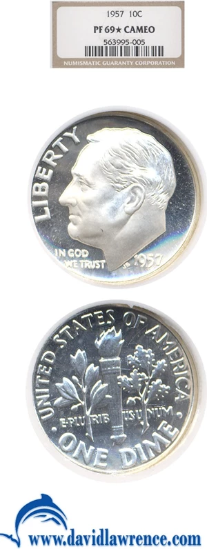 image for: 1957 10c NGC Proof 69 Cameo