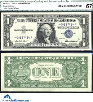image for: Fr.1619* 1957 $ 1 CGA Gem CU 67 *Star*