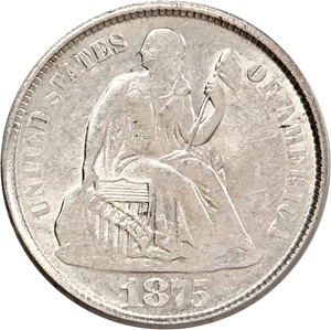 image for: 1875-S 10c PCGS/CAC AU53 (Mintmark Above)
