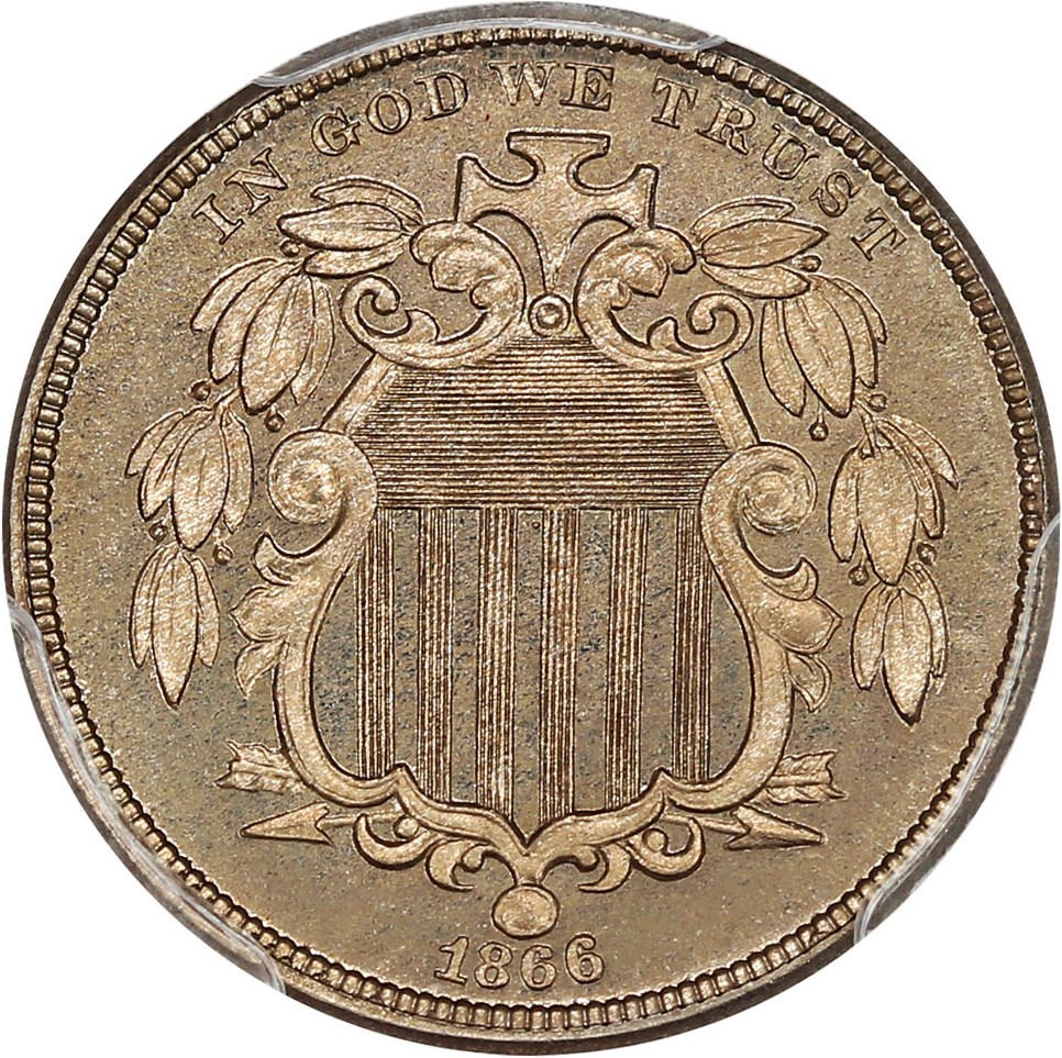 image for: 1866 5c PCGS/CAC Proof 66 CAM (With Rays)
