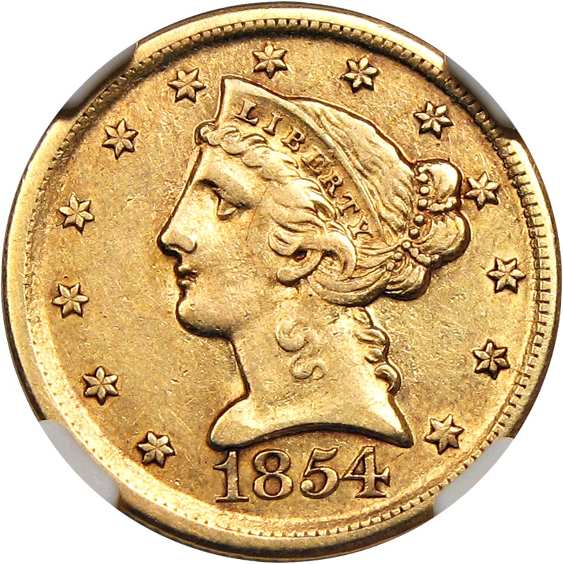 image for: 1854-D $5 NGC AU53