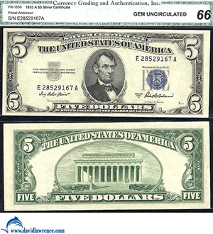 image for: Fr.1656 1953-A $ 5 CGA Gem CU 66