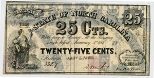 image for: North Carolina: FR. NCCR140A 1863 25c PMG Very Fine 25