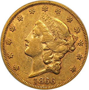 image for: 1866 $20 PCGS XF40 (OGH)