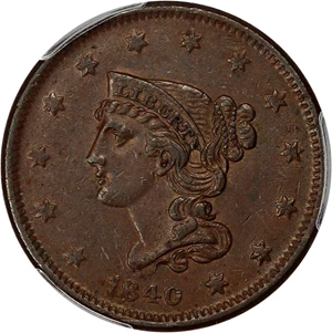 image for: 1840 1c PCGS AU53 (N-2 Small/Large 18)