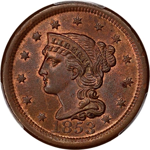 image for: 1853 1c PCGS/CAC MS64 RB