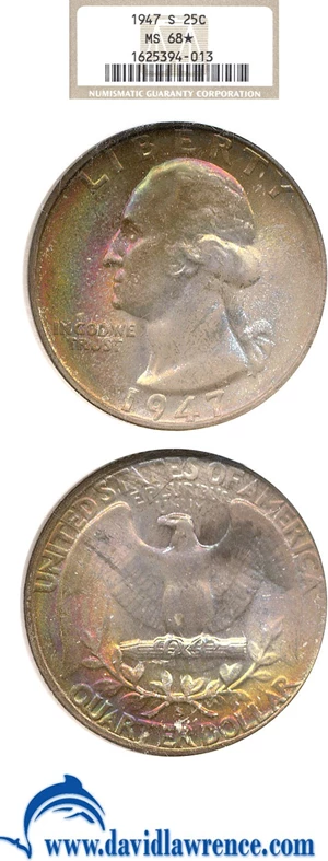 image for: 1947-S 25c NGC MS68 **Star/Color**