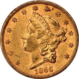 image for: 1866 $20 PCGS/CAC AU58