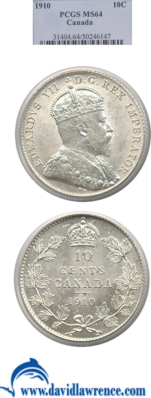 image for: Canada: 1910 10c PCGS MS64
