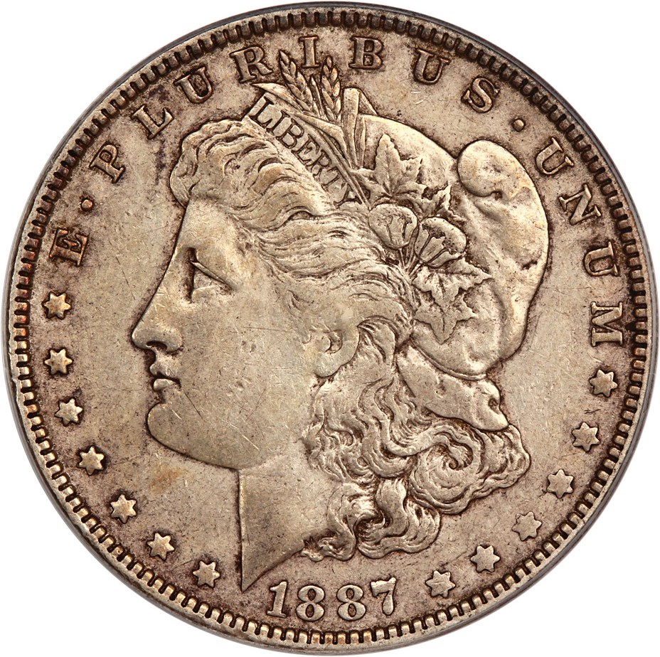 image for: Top 100 VAM: 1887 $1 PCGS/CAC XF40 (VAM-1A, Donkey Tail)