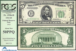 image for: Fr.1956-D 1934 $5 PCGS AU 50