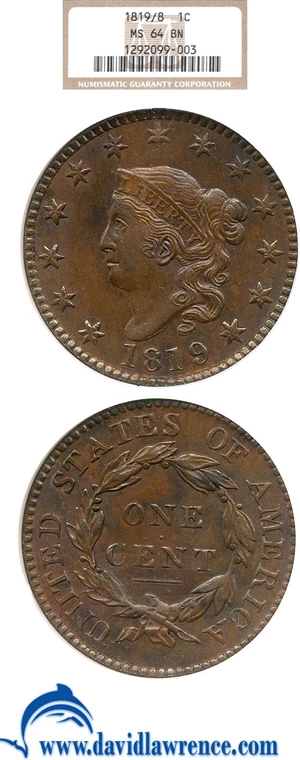 image for: 1819/8 1c NGC MS64 BN